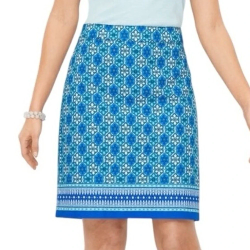 Talbots Canvas A-Line Skirt Tiny Medallions Blue Size 4 Preppy Beachy Vacation